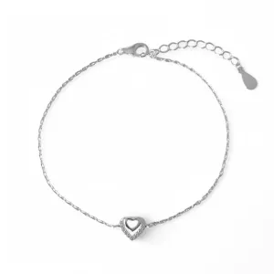 Pulseira Coração Prata 925 com Zircônias