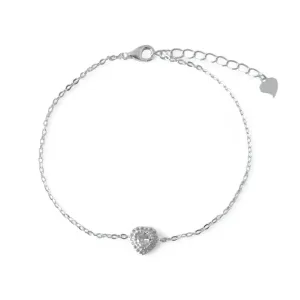 Pulseira Coração Prata 925 Cravejada com Zircônias