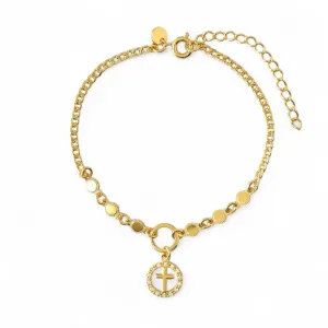 Pulseira Cruz Banhada a Ouro 18k Círculo Liso Medalha Vazada