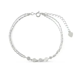 Pulseira Dupla Círculos Prata 925 Circulo Liso/Zircônias