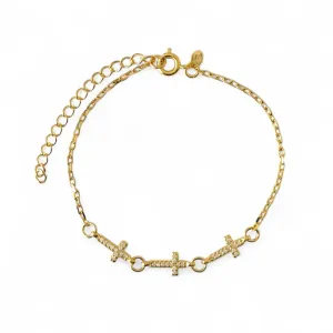 Pulseira Elo Cartier 3 Cruz Banhada a Ouro 18k com Zircônias