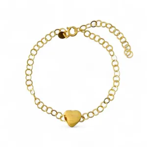 Pulseira Elo Português Coração Banhada a Ouro 18k Liso