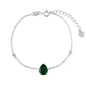 Pulseira Gota Prata 925 com Zircônias Verde Esmeralda
