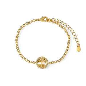 Pulseira Medalha Banhada a Ouro 18K Arvore da Vida Zircônia