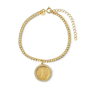 Pulseira Medalha São Bento Zircônia Banhada a Ouro 18K