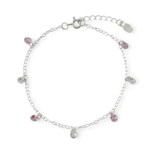 Pulseira Pedrinhas Prata 925 Rosa/Cristal Zircônias