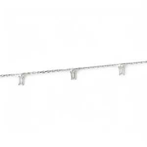 Pulseira Tornozeleira 3 Pedras Prata 925 Zircônias Cristal