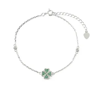 Pulseira Trevo Prata 925 Verde com Zircônias