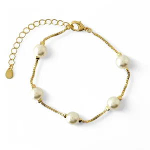 Pulseira Veneziana Pérolas Banhada a Ouro 18k