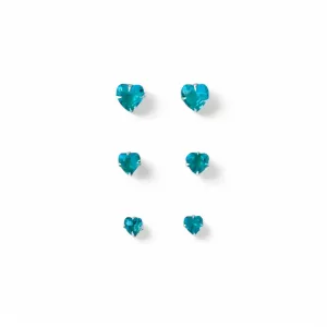Trio de Brincos Coração Prata 925 Verde Zircônia