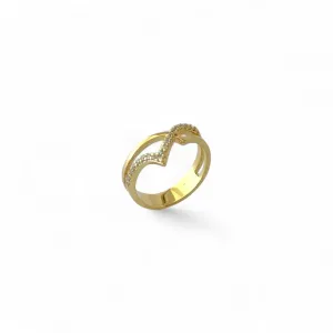 Anel 2 Linhas V Banhado a Ouro 18k com Zircônias
