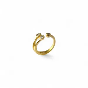 Anel Aberto Banhado a Ouro 18k com 2 Zircônias