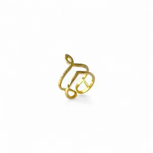 Anel Falange Banhado a Ouro 18k Linhas Lisa e Pontilhada