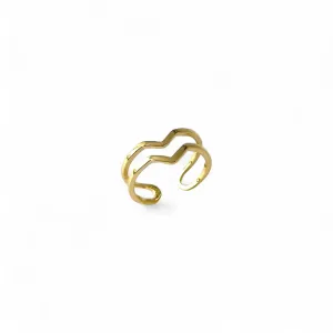 Anel Falange Banhado a Ouro 18k V Vazado 2 Linhas