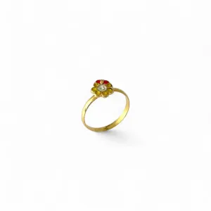 Anel Infantil Flor Girassol Banhado a Ouro 18k