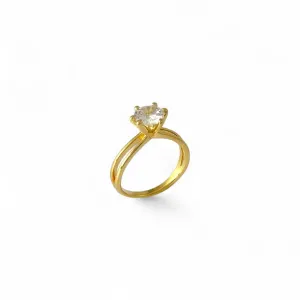 Anel Solitário Aro Duplo Banhado a Ouro 18k com Zircônia