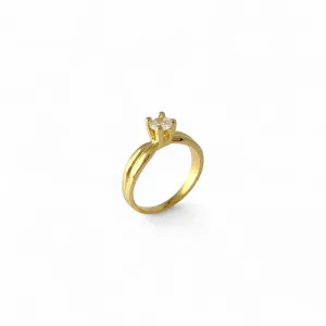 Anel Solitário Banhado a Ouro 18k com Aro Trabalhado