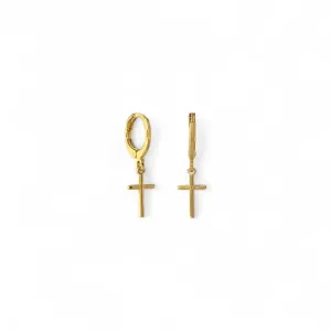 Brinco Argola Cruz Pendurada Banhado a Ouro 18k