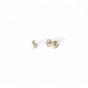Brinco Infantil Pérola e Zircônia Banhado a Ouro 18k