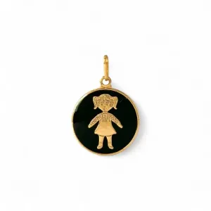 Pingente 1 Menina Banhado a Ouro 18k com Medalha Preta