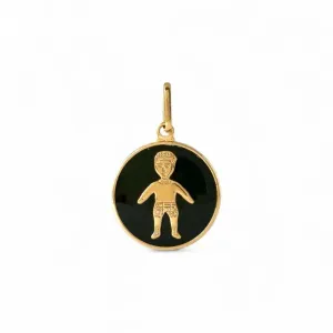 Pingente 1 Menino Banhado a Ouro 18k com Medalha Preta