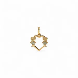 Pingente 2 Meninas Coração Banhado a Ouro 18k Vazado