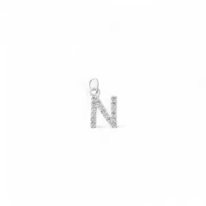 Pingente Letra N Prata 925 com Zircônias