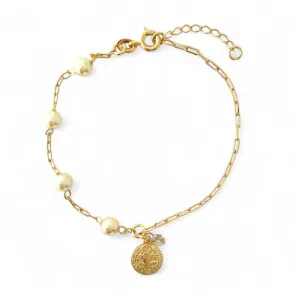 Pulseira São Bento com Pérola e Ponto Luz Banhada a Ouro 18k