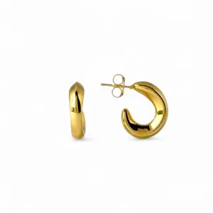 Argola Aberta Oval Assimétrica Banhada a Ouro 18k Lisa - 2cm