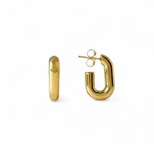 Brinco Argola Aberta Retangular Banhado a Ouro 18k Tubinho