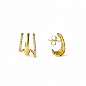 Brinco Earhook Banhado a Ouro 18 com 3 Linhas e Zircônias