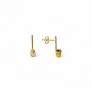Brinco Gota com Haste Rígida Banhado a Ouro 18k com Zircônia
