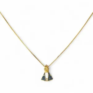 Colar Nossa Senhora Banhado a Ouro 18k com Zircônias Azul