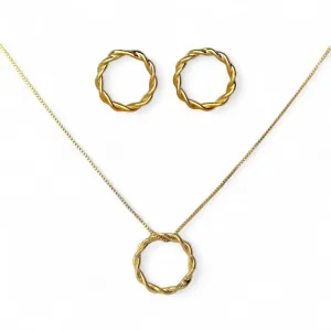 Conjunto Círculo Trançado Banhado a Ouro 18k