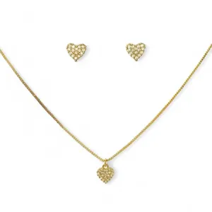 Conjunto Coração Banhado a Ouro 18k com Zircônias