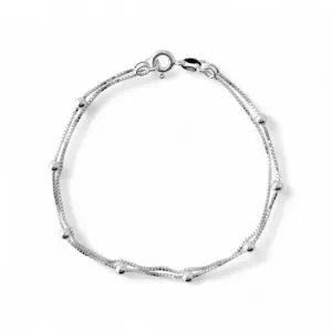 Pulseira Dupla Veneziana e Bolinha Prata 925
