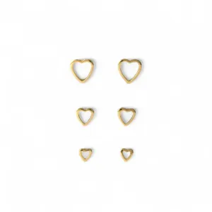 Trio de Brincos Coração Banhado a Ouro 18k Vazado Liso