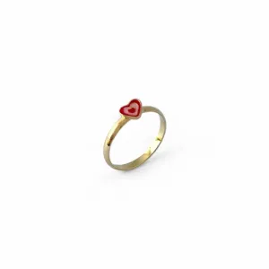 Anel Infantil Coração Vermelho e Rosa Banhado a Ouro 18k