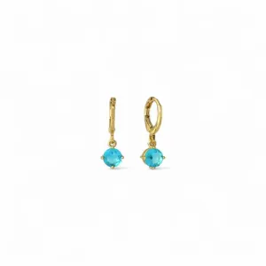 Brinco Argola Banhado a Ouro 18k com Zircônia Azul Pendurada