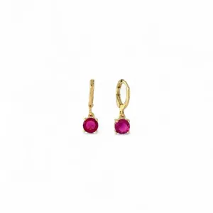 Brinco Argola Banhado a Ouro 18k com Zircônia Rosa Pendurada