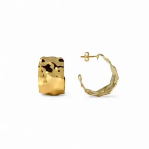 Brinco Argola Maximalista Larga Banhado a Ouro 18k Ondulado