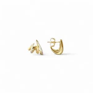 Brinco Earhook Banhado a Ouro 18k Liso e com Zircônias