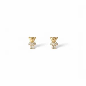 Brinco Infantil Urso Teddy Banhado a Ouro 18k com Zircônias