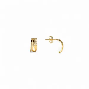 Brinco Meia Argola Banhado a Ouro 18k com Linhas e Zircônias