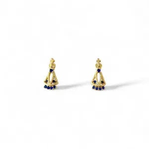 Brinco Nossa Senhora Banhado a Ouro 18k com Zircônias Azul