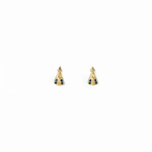 Brinco Nossa Senhora Banhado a Ouro 18k com Zircônias Azul