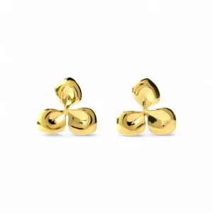 Brinco Orgânico Flor 3 Pétalas Banhado a Ouro 18k