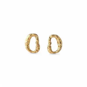 Brinco Orgânico Oval Banhado a Ouro 18k Vazado