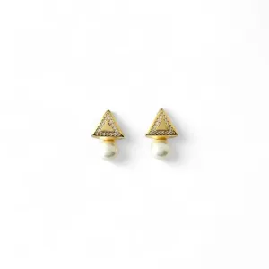 Brinco Pérola e Triângulo Banhado a Ouro 18k com Zircônias
