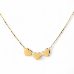 Colar 3 Corações Banhado a Ouro 18k Lisos